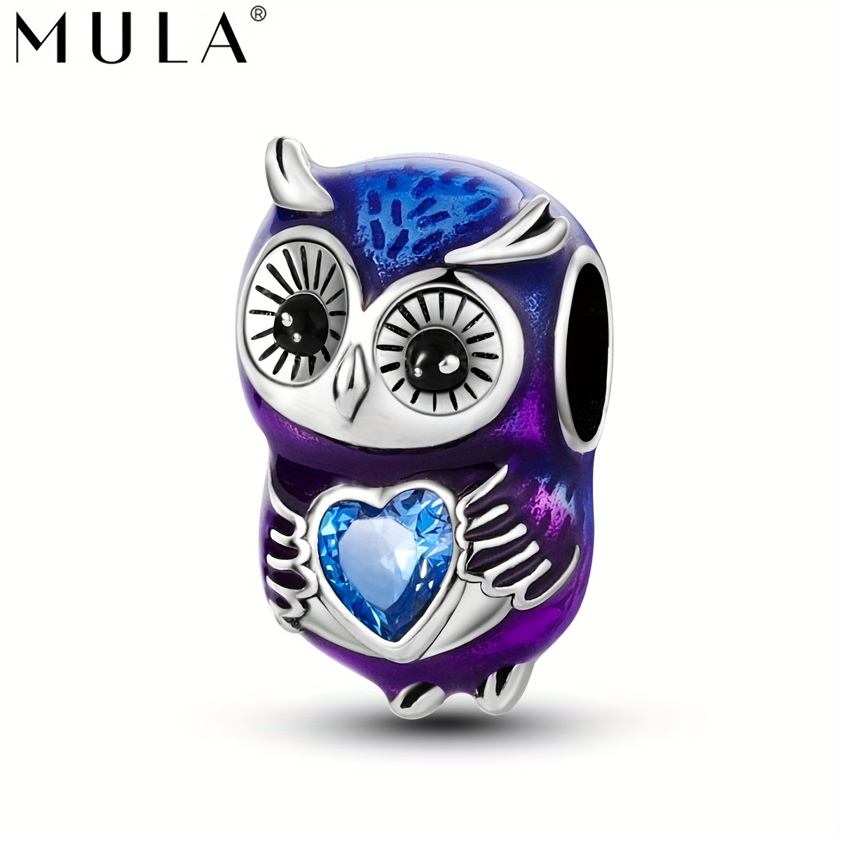 

Mula Brand Copper Owl Charm With Heart, 925 Silver Plated, Animal Bead For Bracelet Jewelry, Pack Of 1