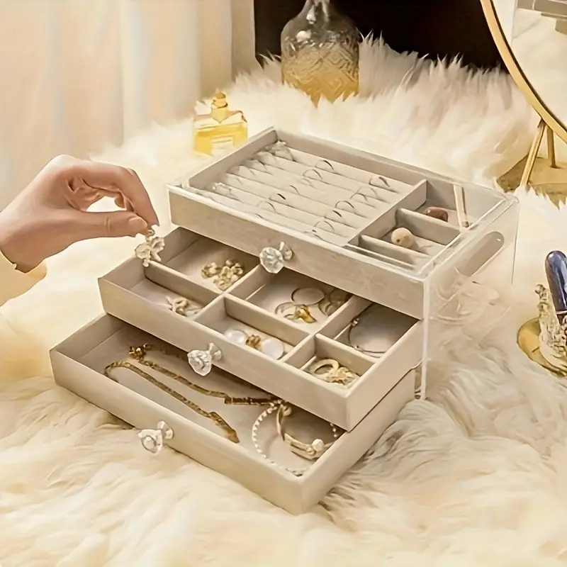 Acrylic Jewelry Organizer Box 3 Drawers Clear Jewelry - Temu