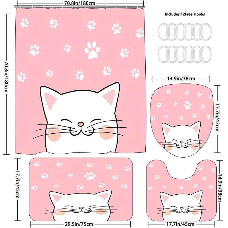 Bathroom Rugs Shower Curtain Cute Diving Cat Pattern - Temu