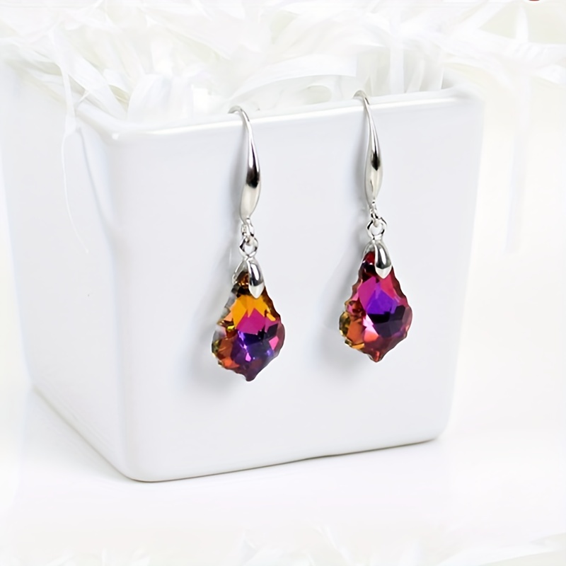 Temperament Crystal Maple Leaf Pendant Hook Earrings