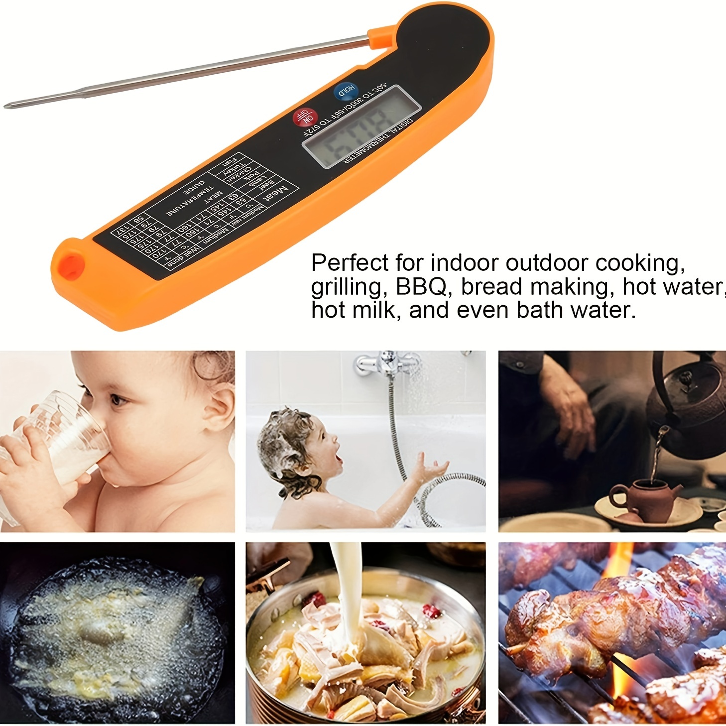 Meat Thermometer for Cooking,Folding Probe Instant Read Food Candy  Thermometer Waterproof for Meat, Deep Frying, Baking,Kitchen,Outdoor Cooking,  Grilling, & BBQ Liquids,Beef(All Black) 