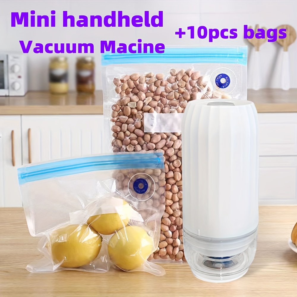 Mini Hand-held Vacuum Machine Plus 10 Vacuum Bags, Automatic Vacuum  Machine, Sealer Sealed Bag, Kitchen Small Helper Electrical Appliances, One  Button Start, Dry Battery Power, Easy To Use Kitchen Accessories - Temu
