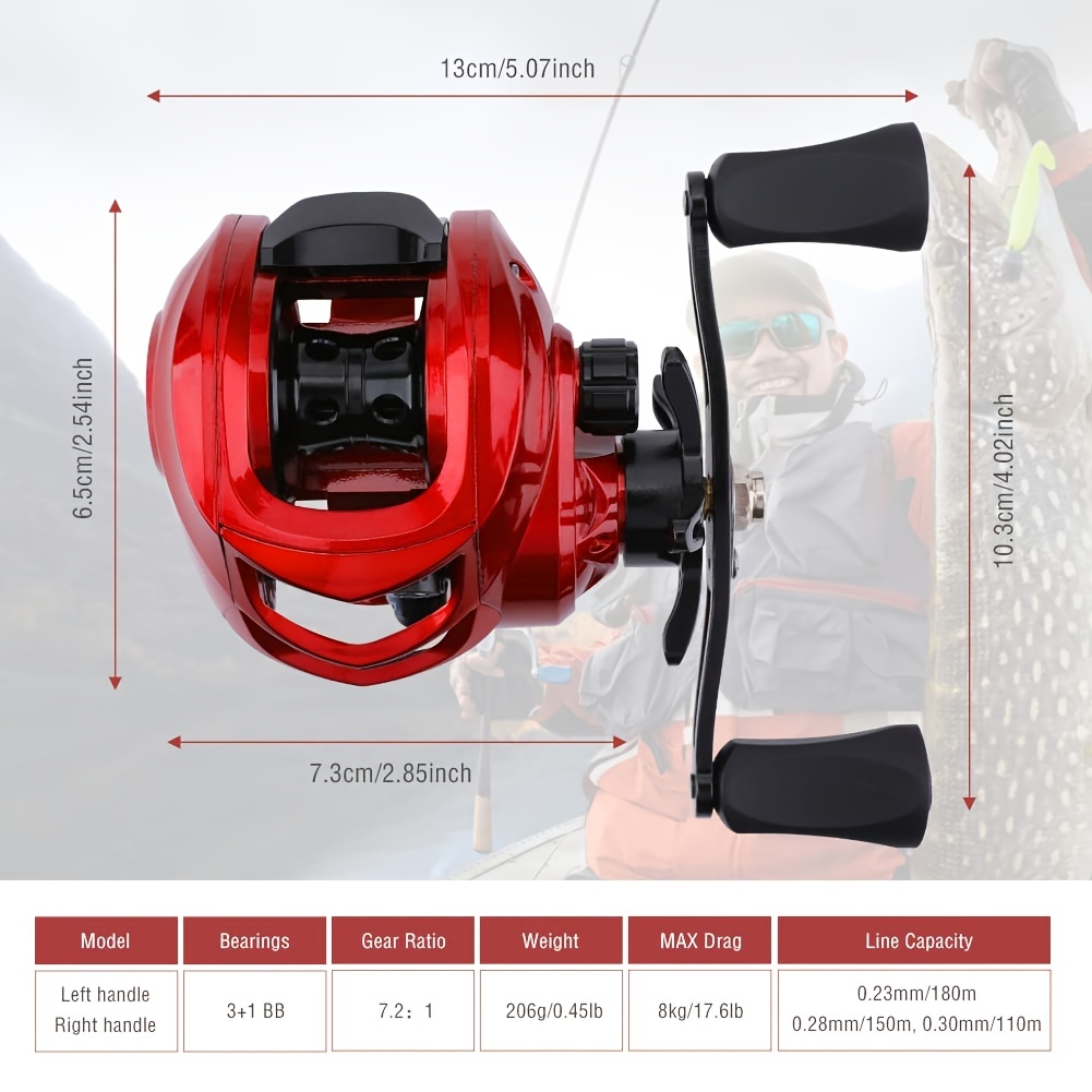 Metal Baitcasting Reel, Lightweight Inshore Surf Bait Casters Reel, 7.2:1  Gear Ratio With 10pcs Magnetic Brake For Saltwater Freshwater