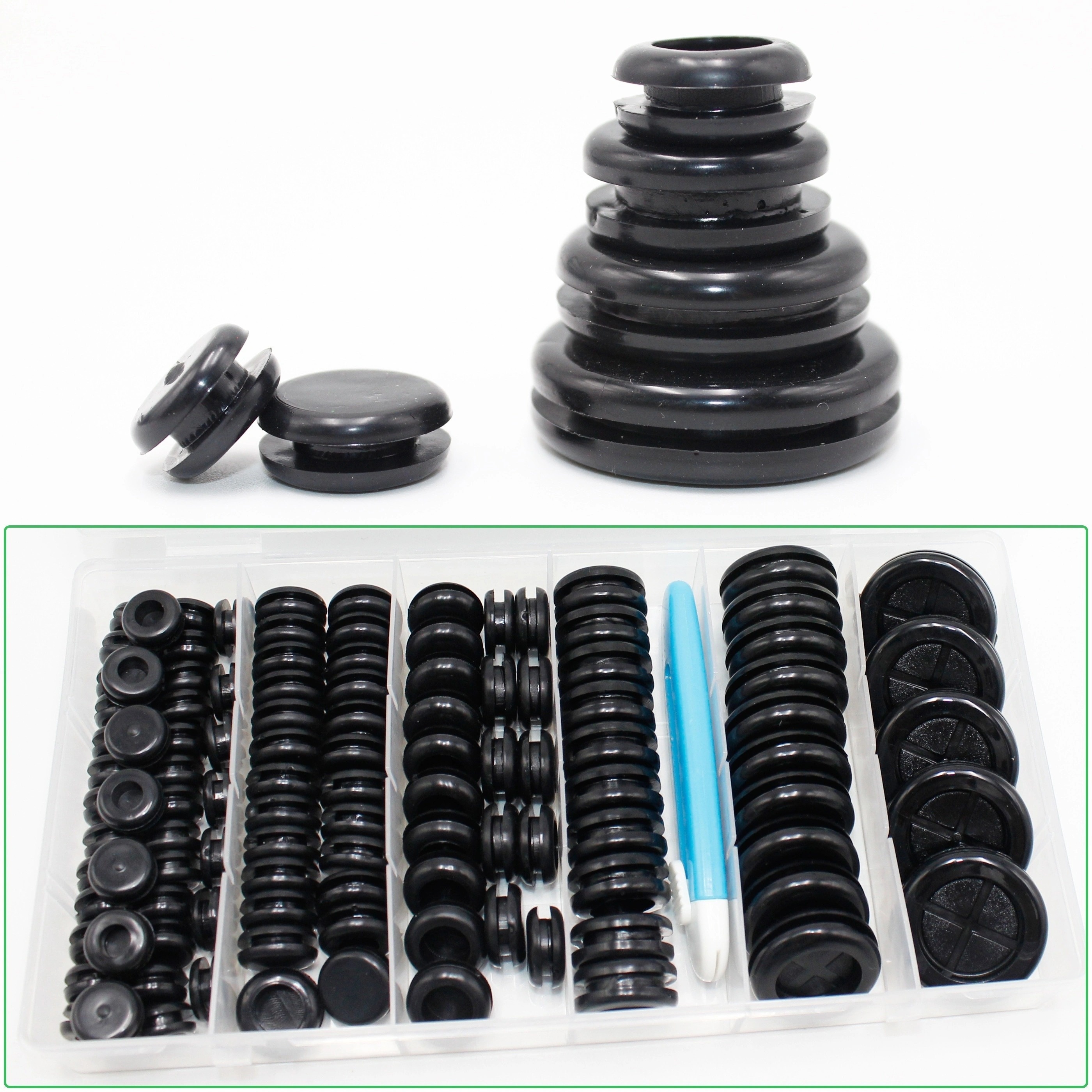

110pcs Rubber Grommets Kit - Rubber Plugs For Holes Assorted 6 Sizes 5/16" 3/8" 1/2" 5/8" 7/8" 1", Waterproof Firewall Wire Automotive Grommets Set For Sheet Metal, Hardware Repair