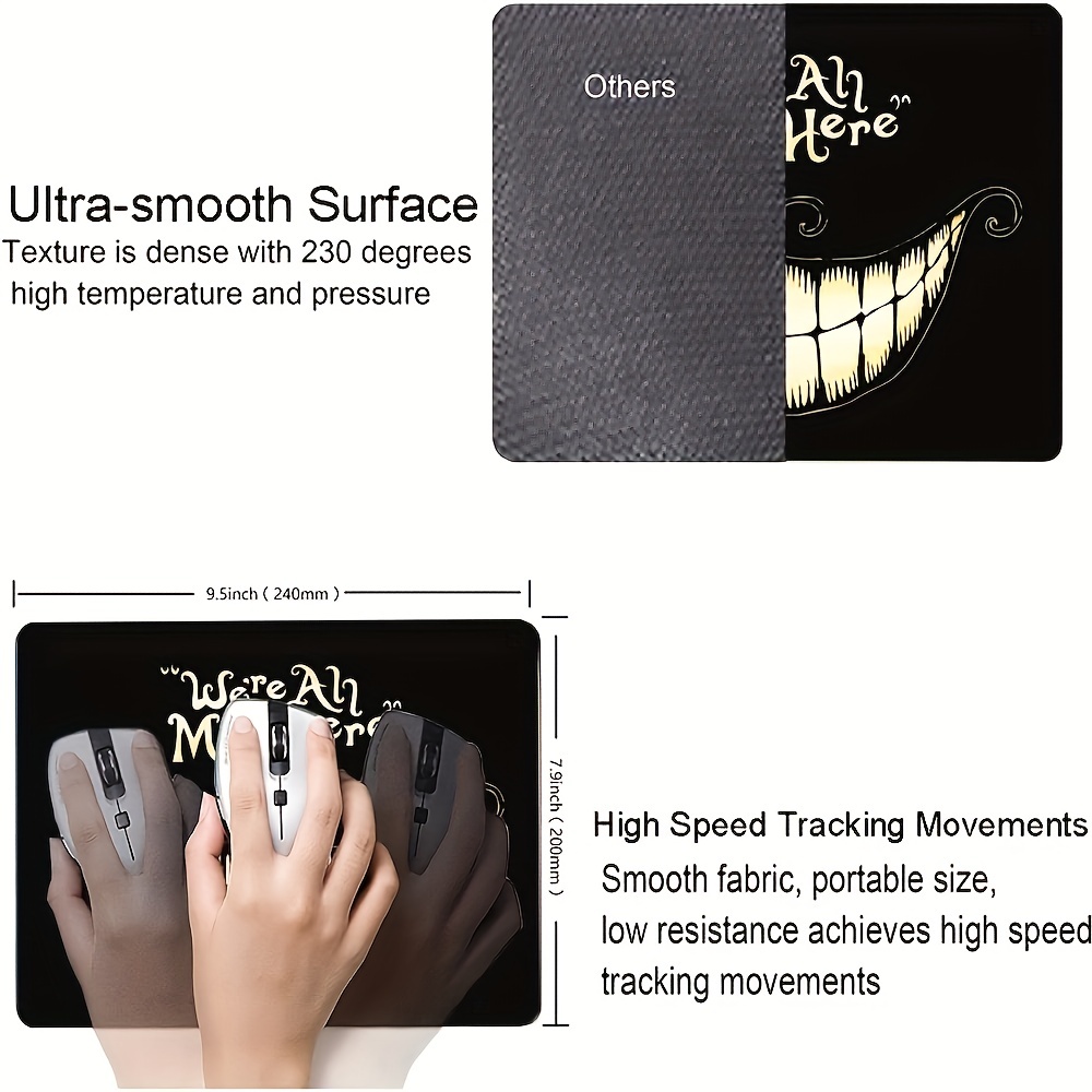 Funny 'We're All Mad Here' Mouse Pad Waterproof Non Slip Rubber Base