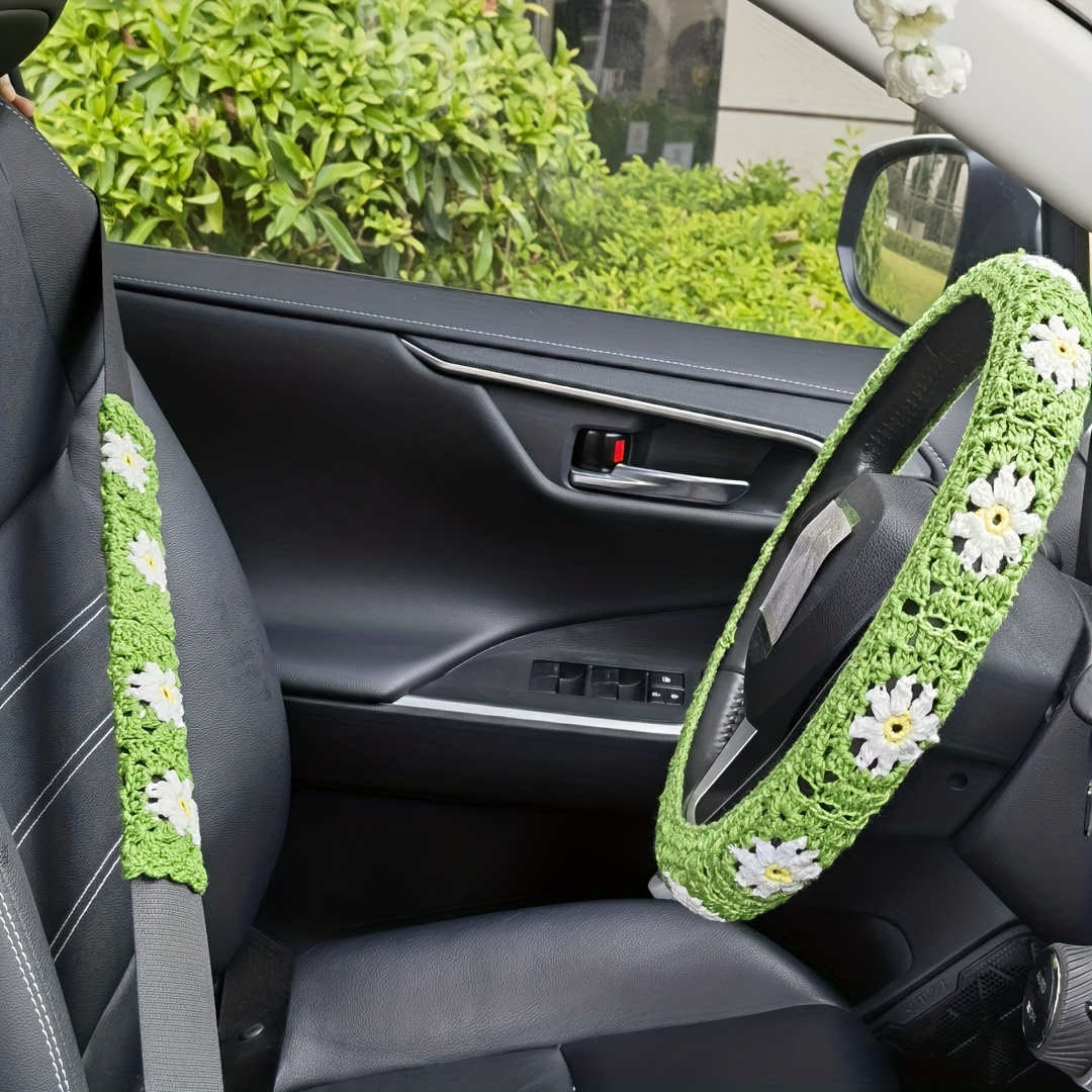  YDMZZB Crochet Daisy Steering Wheel Cover,Daisy Steering Wheel  Cover for Women,Car Steering,Cute Steering Wheel Cover (Steering Wheel Cover+2  Seatbelt Covers) : Automotive
