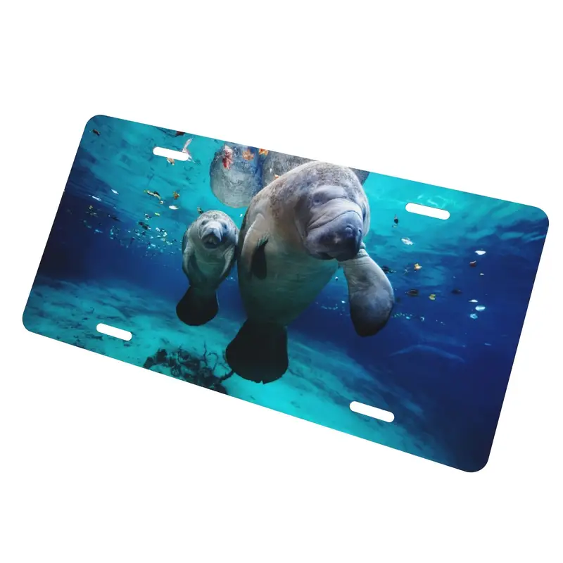 1PC West Indian Manatees License Plate Cover Close Up Of Flowercar Decoration License Plate Novelty Car Aluminum Car Dresser Tag 6x12 Inch