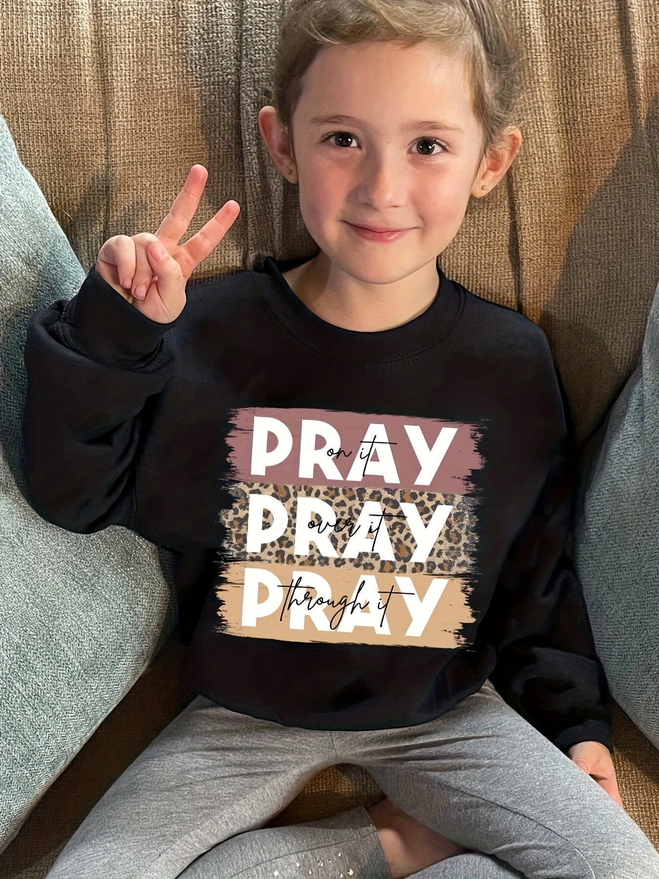 pray'' Patrón Niñas Jersey Manga Larga Sudadera Moda Niños - Temu
