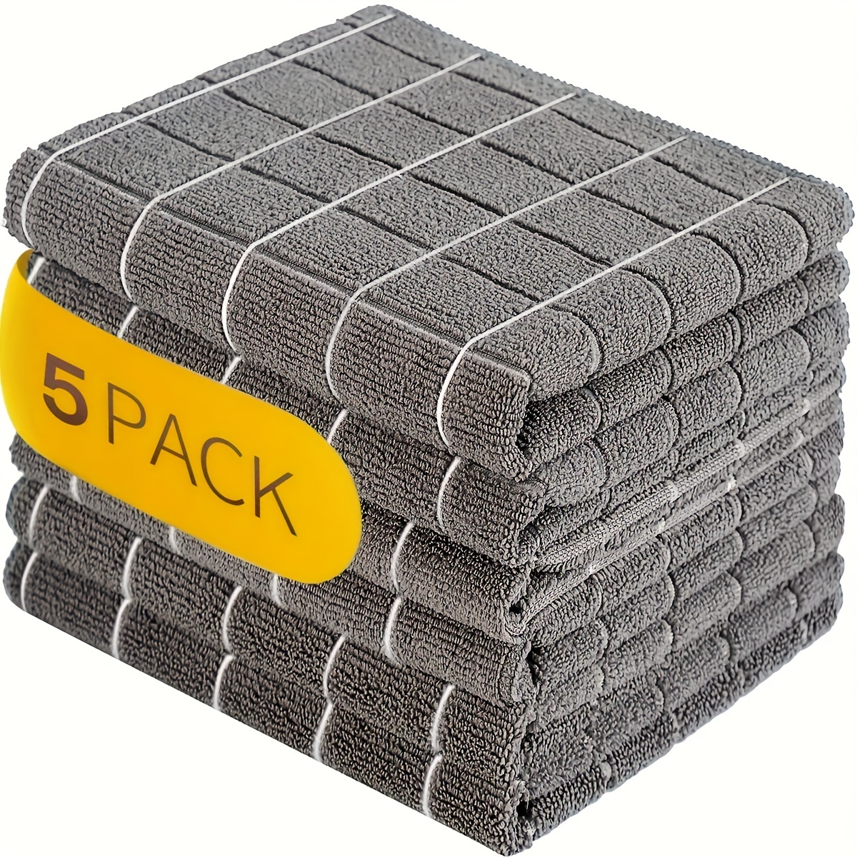 

5pcs/10pcs Industrial Scouring Pad Checkered Gray Super Absorbent Soft Quick Drying Cleaning Towel For Hotel Restaurant