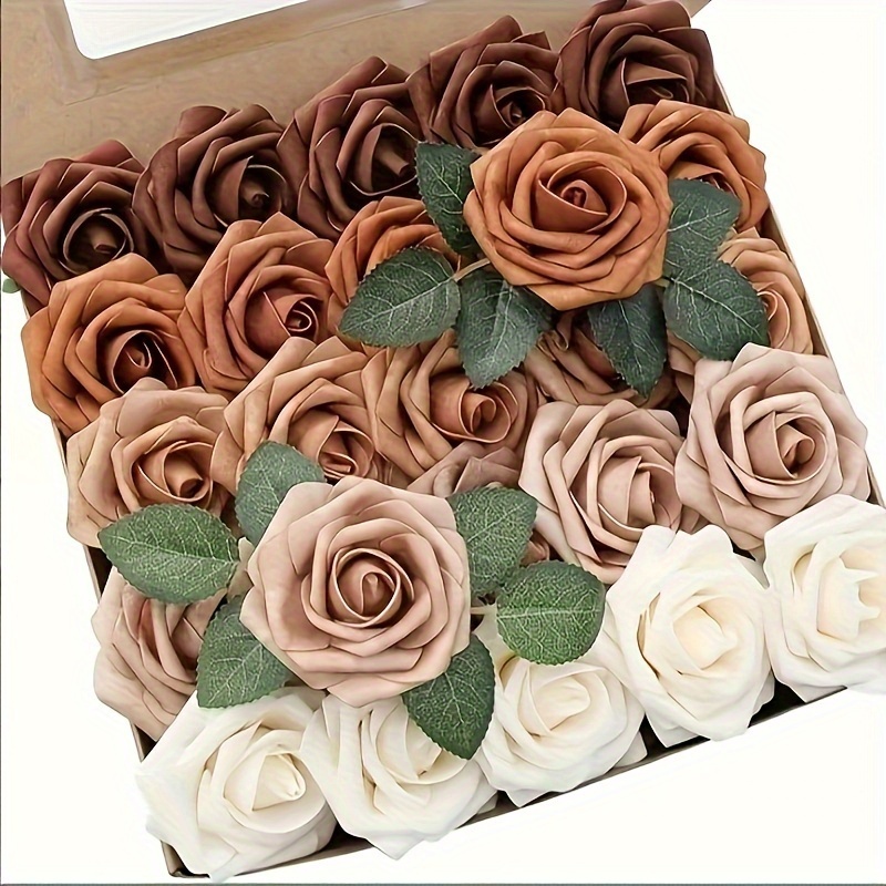 

Artificial Flowers, 25pcs Real Looking Burnt Orange Ombre Colors Foam Fake Roses With Stems For Diy Wedding Bouquets, Bridal Shower Centerpieces Floral Arrangements Party Tables Home Decorations