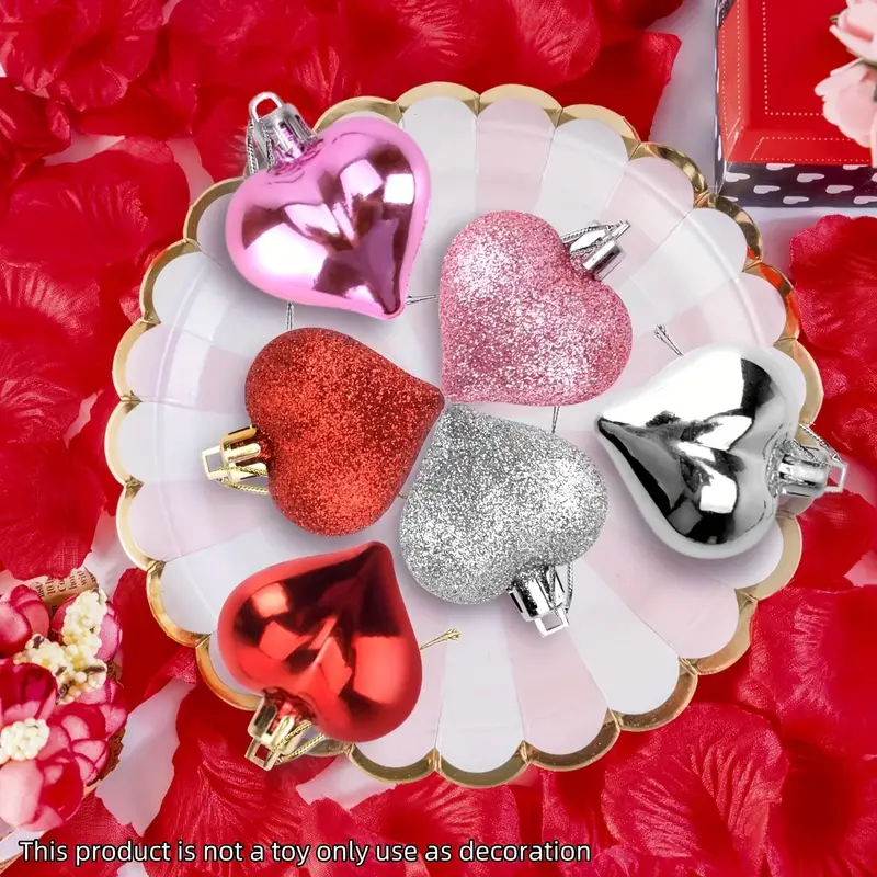 24 Stück Valentinstag Deko Herzförmige Ornamente Glänzende - Temu