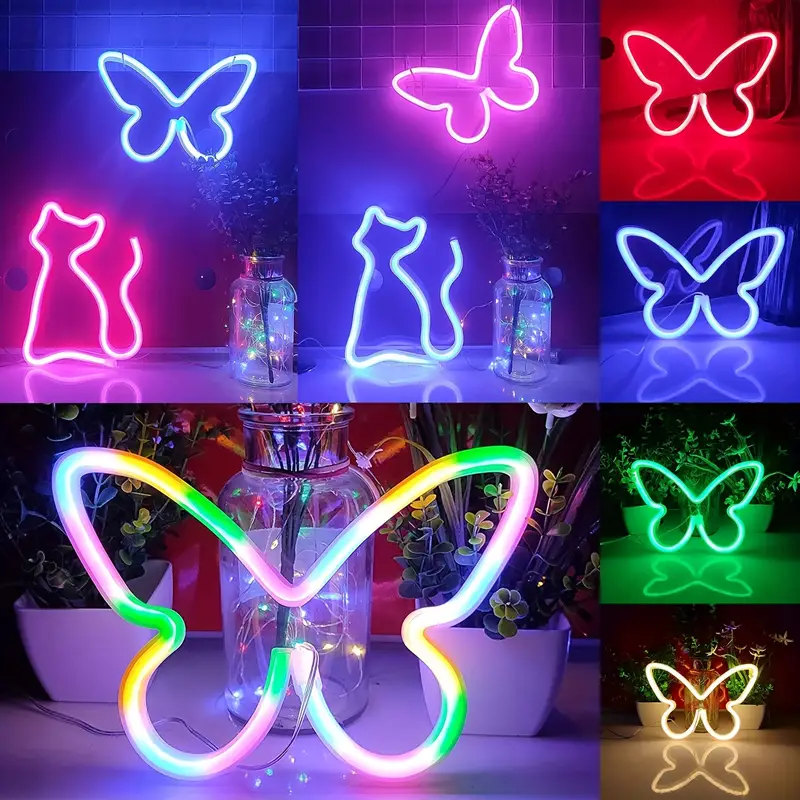 Led Butterfly Cute Cat Neon Sign Decoration Night Light Home - Temu