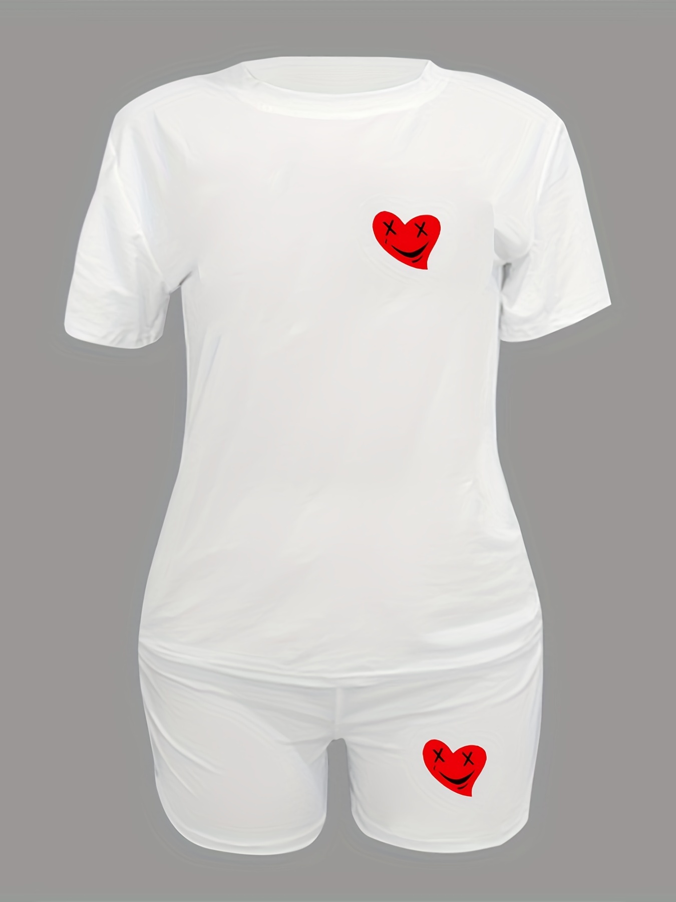 Heart Print Two piece Set Casual T shirt & Sporty Short
