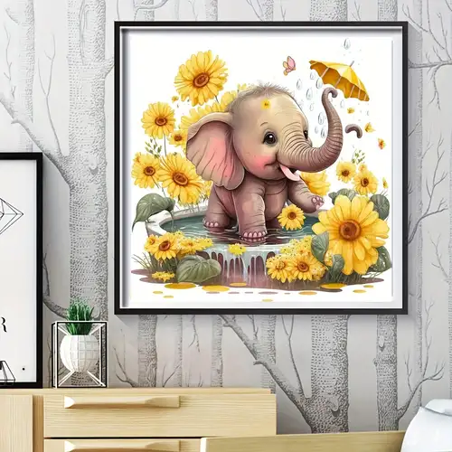 Elephant And Flowers Diamond Painting Kits Diy Hanging Sign - Temu