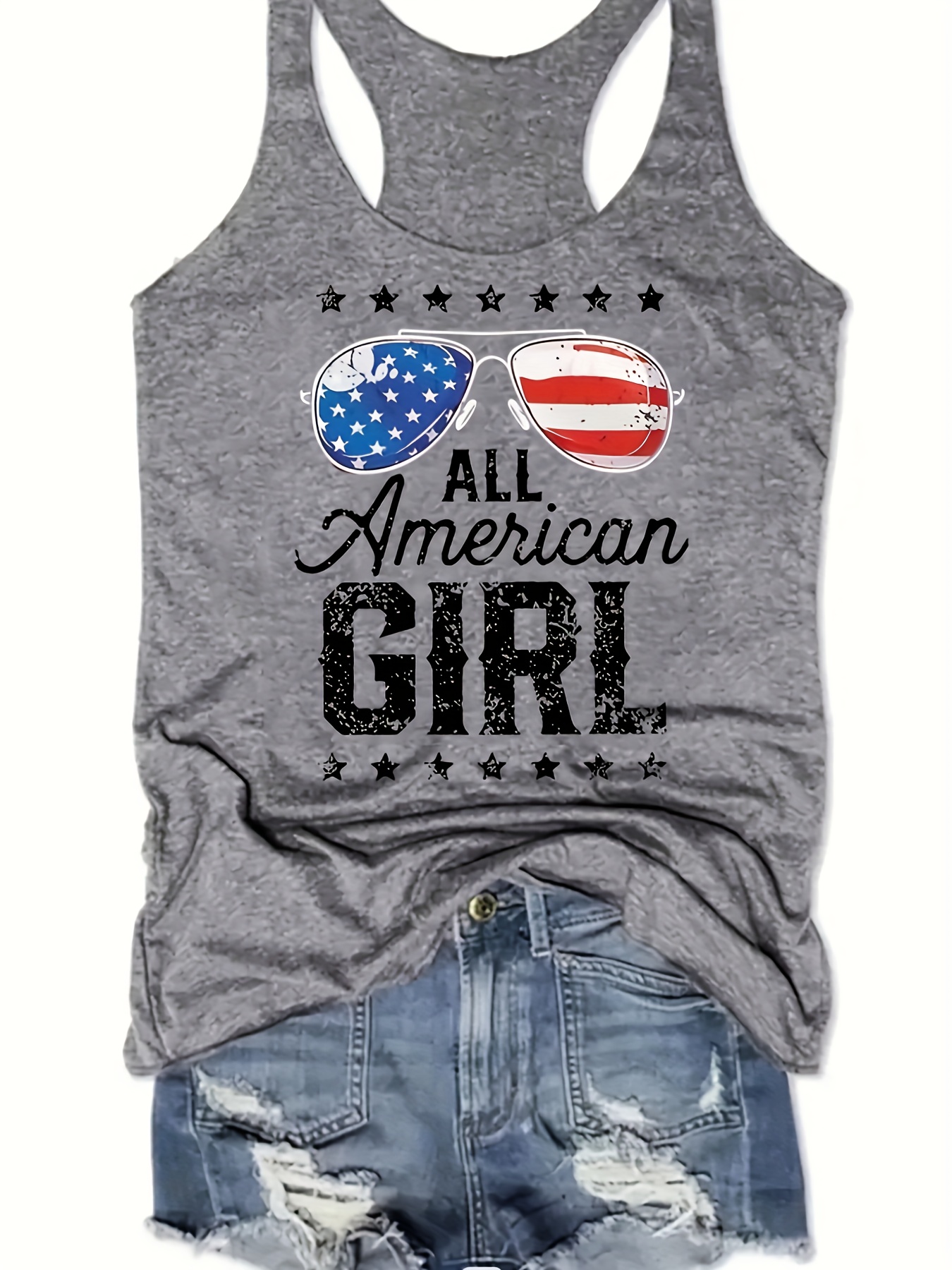 Gray American Flag Tank Top With Bow Detail  American flag tank top,  American shirts, Tank top fashion