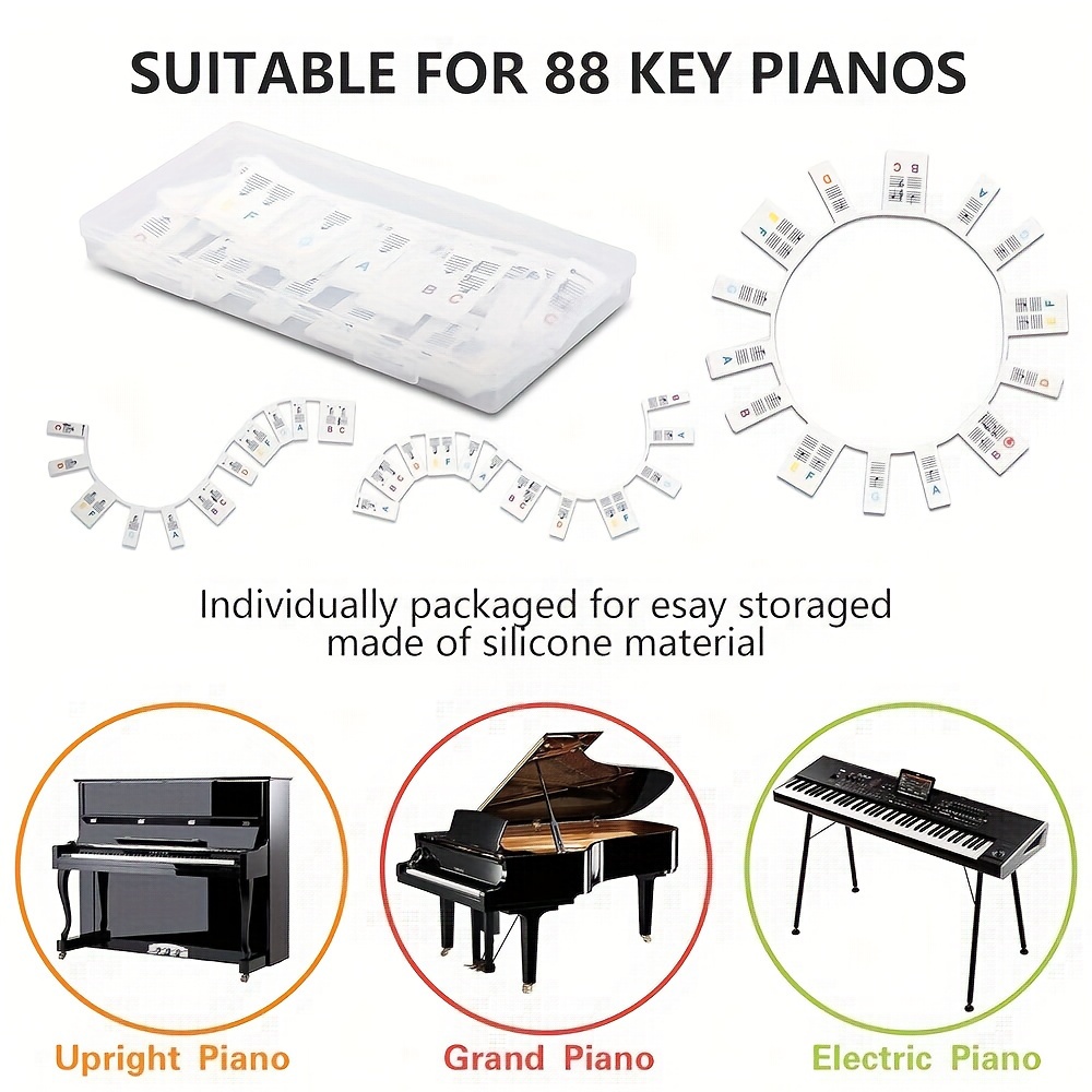 Étiquettes de Notes Piano, Amovible Autocollants Clavier Piano Électrique  61 Touches pour Débutants Silicone Réutilisable Autocollant Notes de Piano