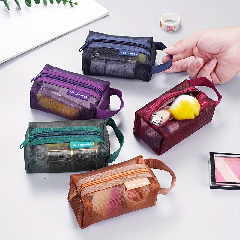Mesh Translucent Cosmetic Bag Portable Zipper Coin Bag - Temu