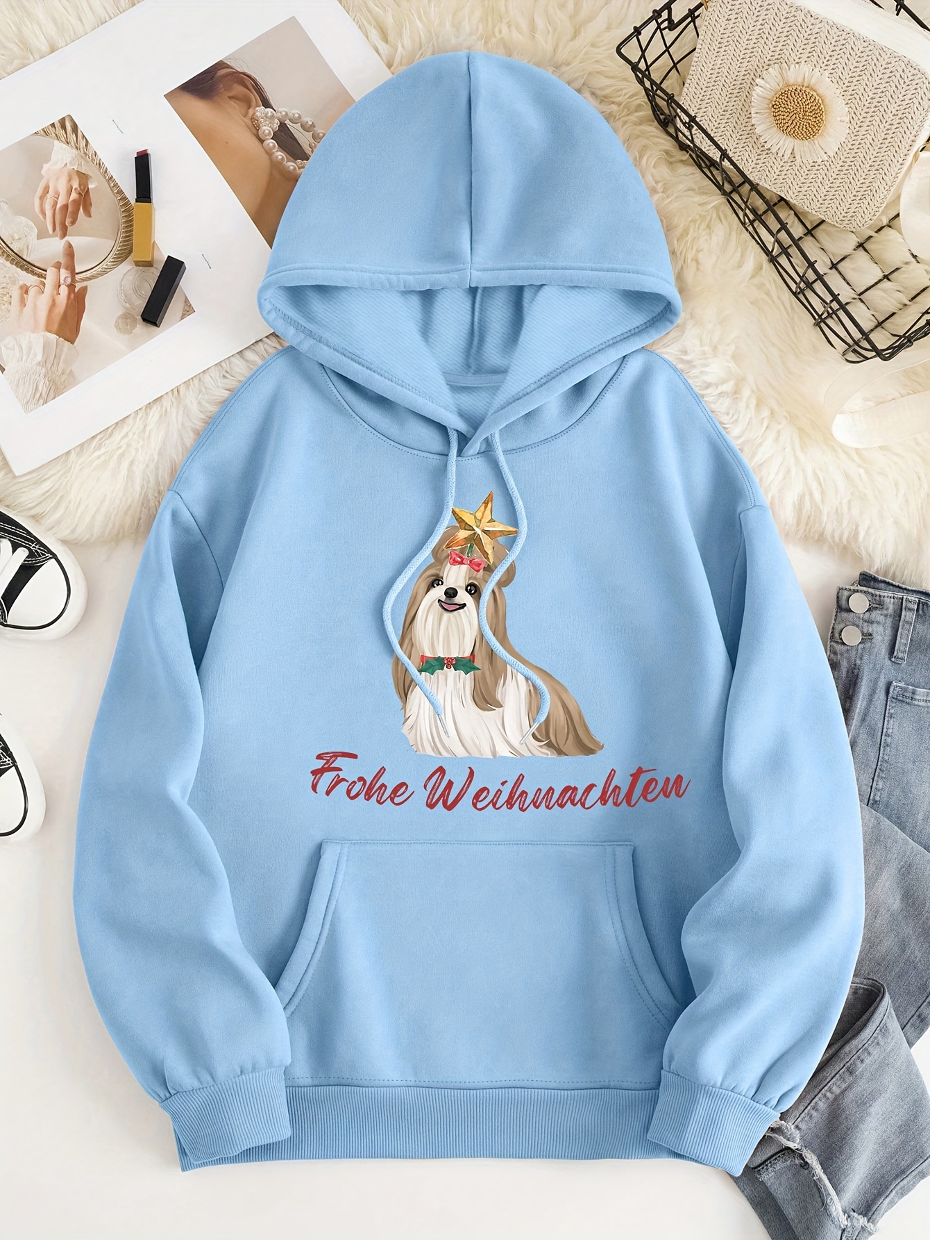 Dog Hoodie, Drawstring Blue