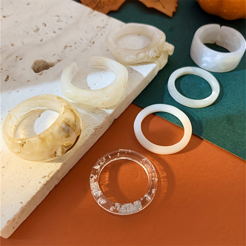 7pcs Resin Rings Set, Colorful Chunky Aesthetic Stackable Jewelry