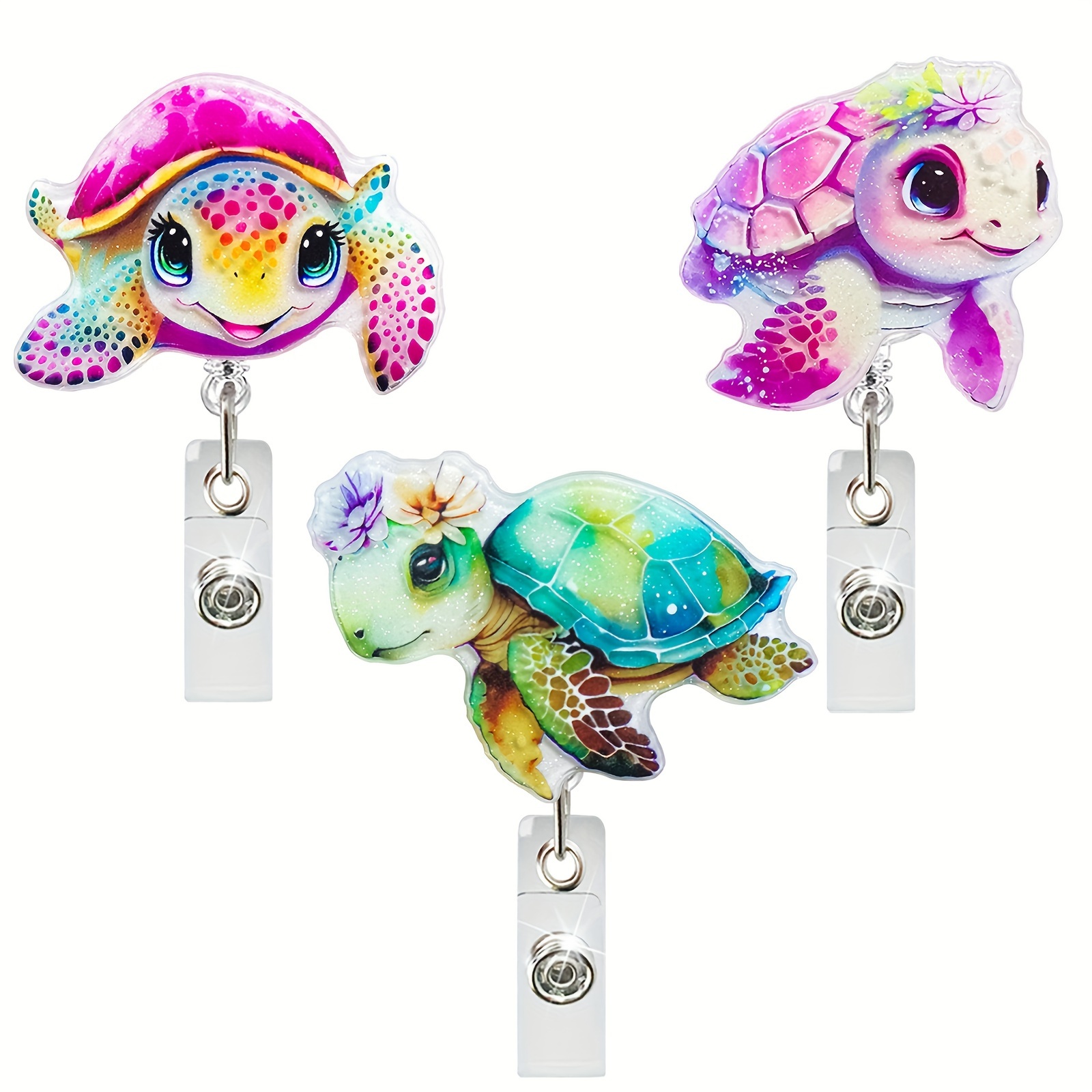1pc/3pcs Acrylic Color Turtle Sea Creatures Retractable ID Badge Holder  Reel, Perfect for Office Staff Teacher Doctor Nurse Gifts