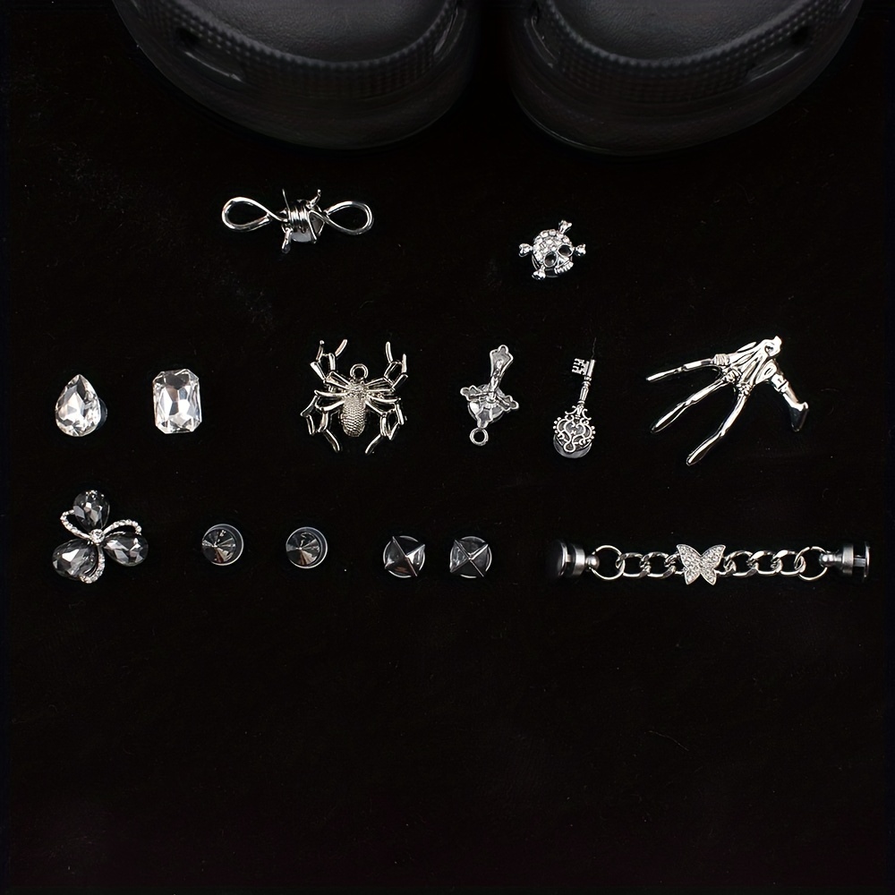 Punk Hole Shoe Accessories Rhinestone Spider Shoes Flower 14pcs