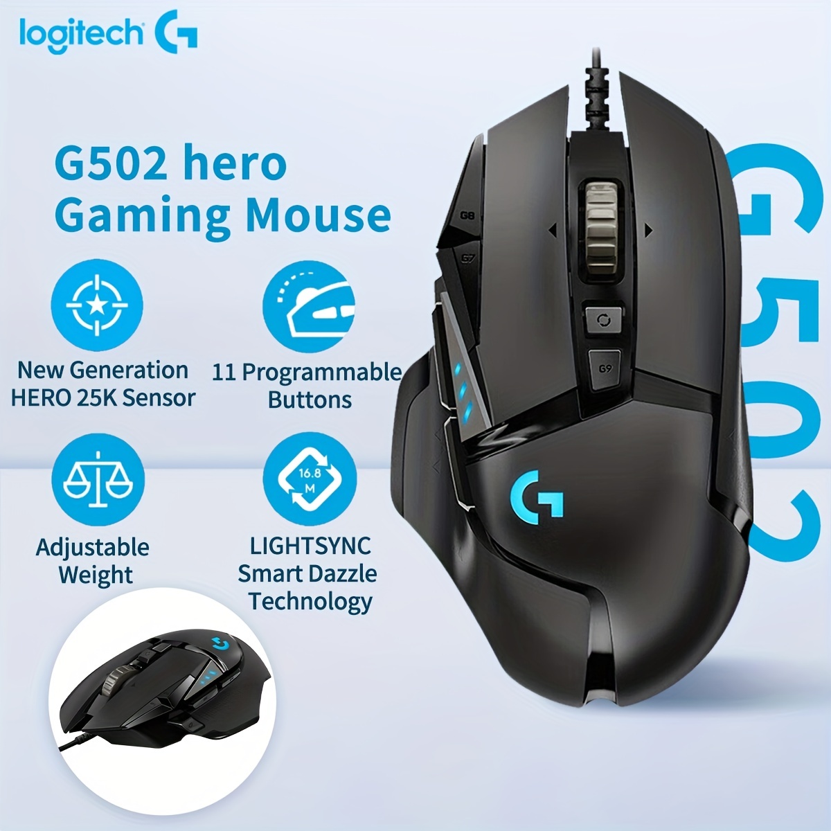 Logitech G502 Hero Wired Gaming Mouse Rgb Ergonomic - Temu