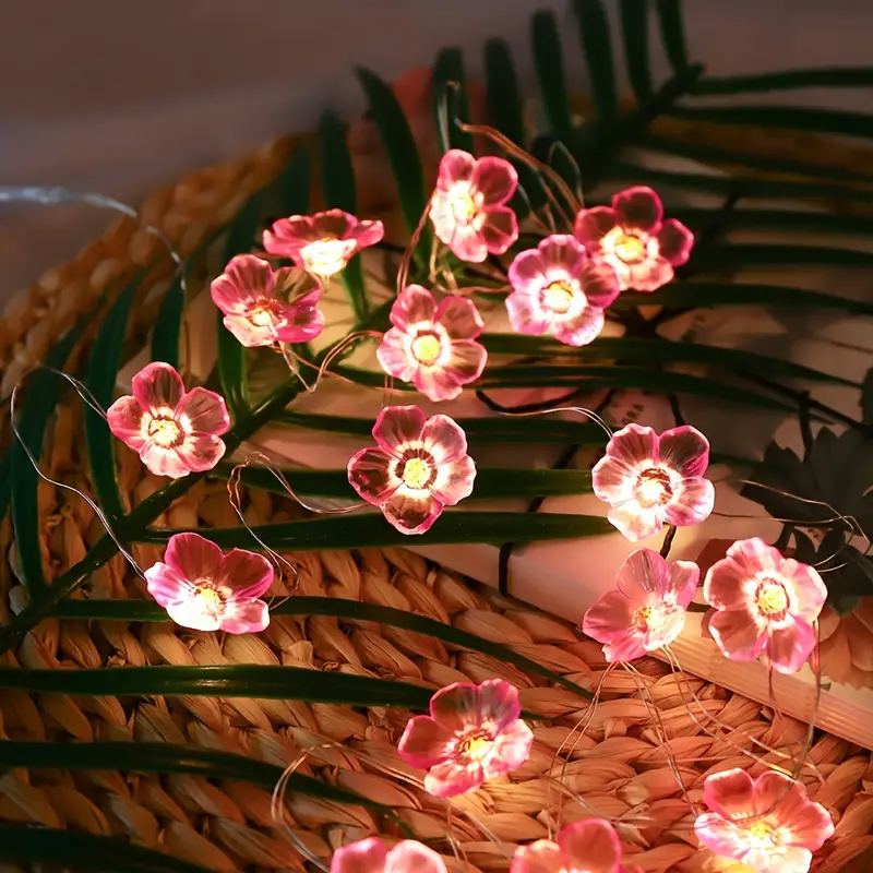 led cherry blossom flower shape lights, 1pc led cherry blossom flower shape lights string bedroom pink decorative lights string 1m with 10 lights details 3