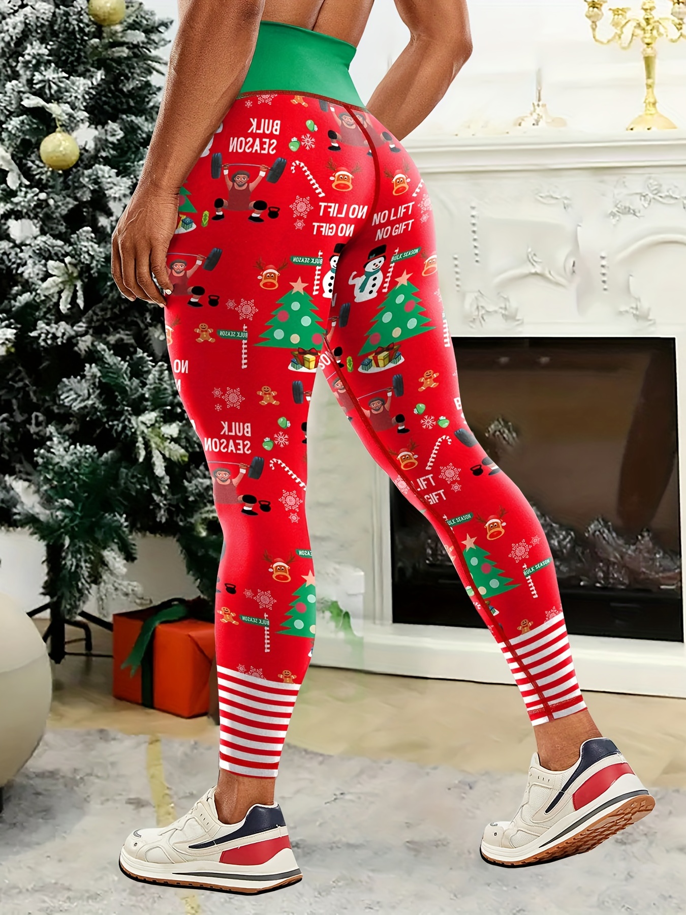 Extra Long Leggings for Tall Women Christmas Pattern High Waist