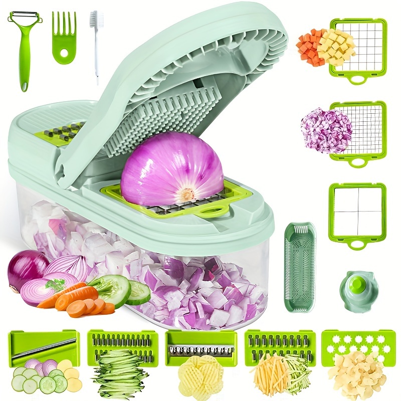 Cortador de verduras, 12 en 1, multifuncional con contenedor, cortador de  mandolina ajustable, cortador de cocina para verduras, ensalada de frutas