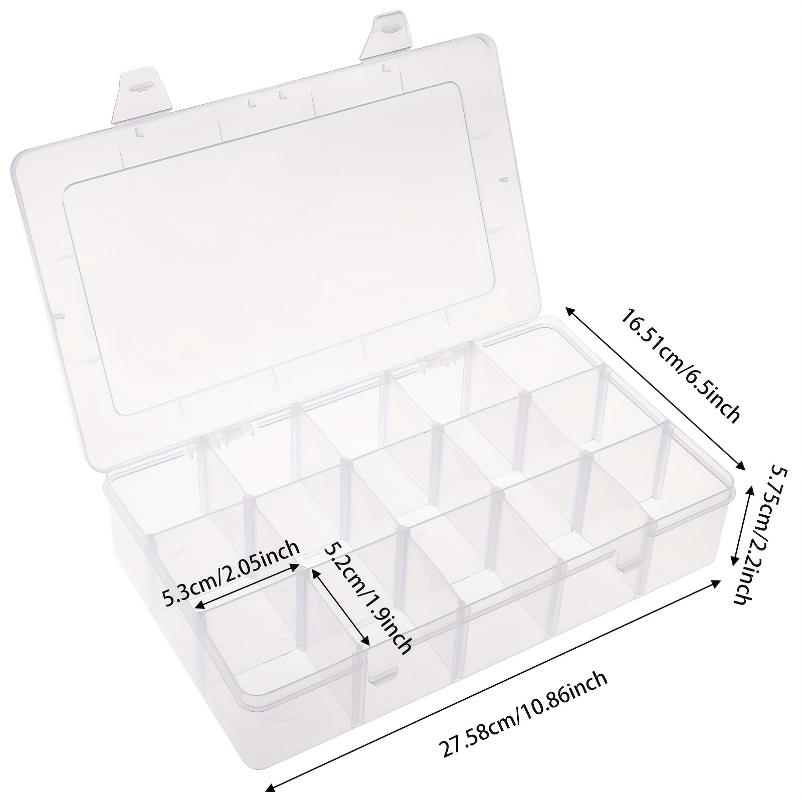 Snowkingdom Large 15 Grid Clear Organizer Box Adjustable Dividers - Plastic  Compartment Storage Container for Washi Tapes, Craft, Beads, Jewelry, Small  Parts