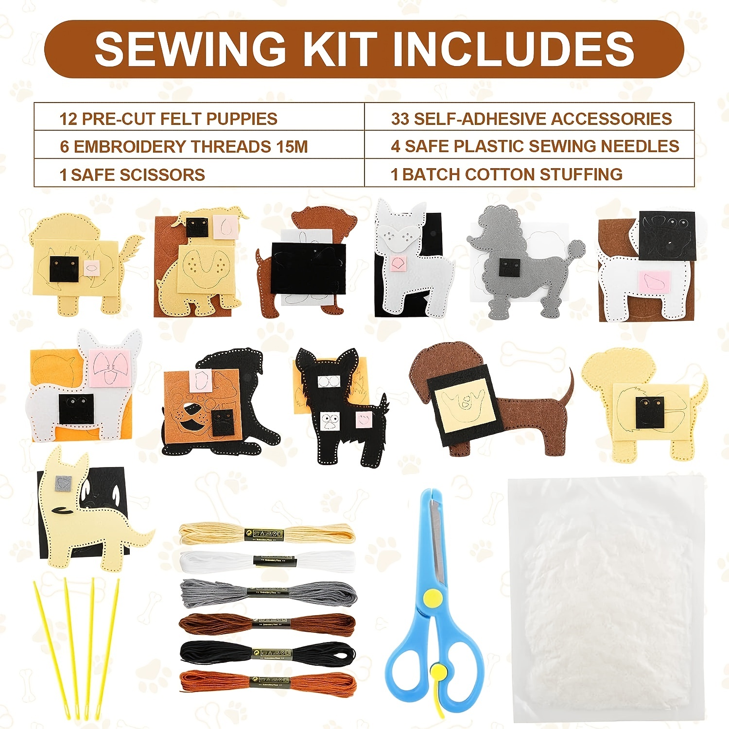 Sew Mini Dog Craft Kit For Kids 12 Pcs Felt Sewing Kit For Kids 4