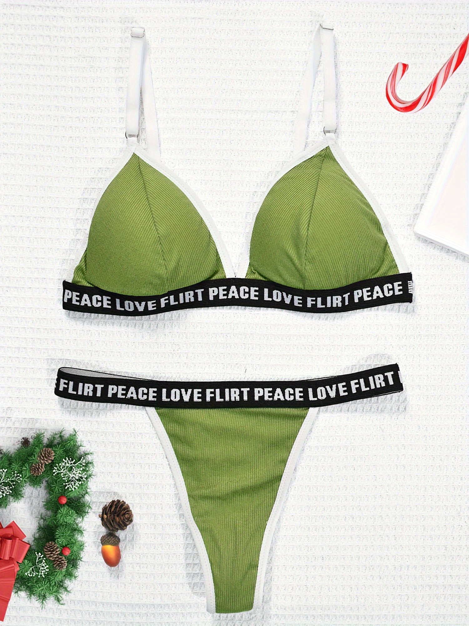 Letter Printed Love Flirt Peace Bra Panty Set