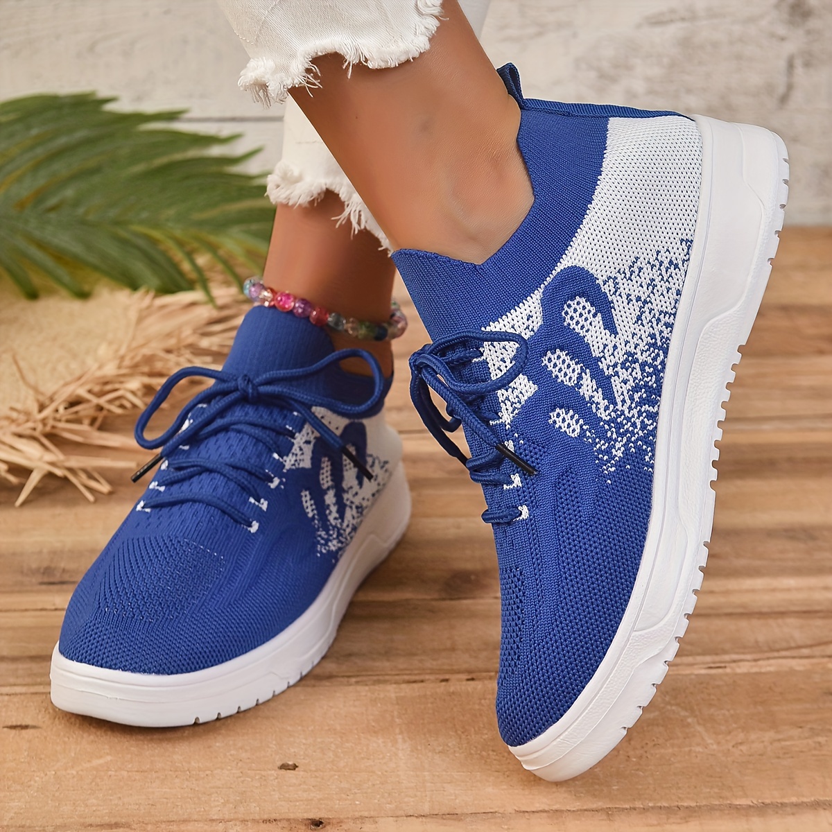 Damen Sneaker Schuhe Blau Weiss Atmungsaktive, Schnürbare Sneakers