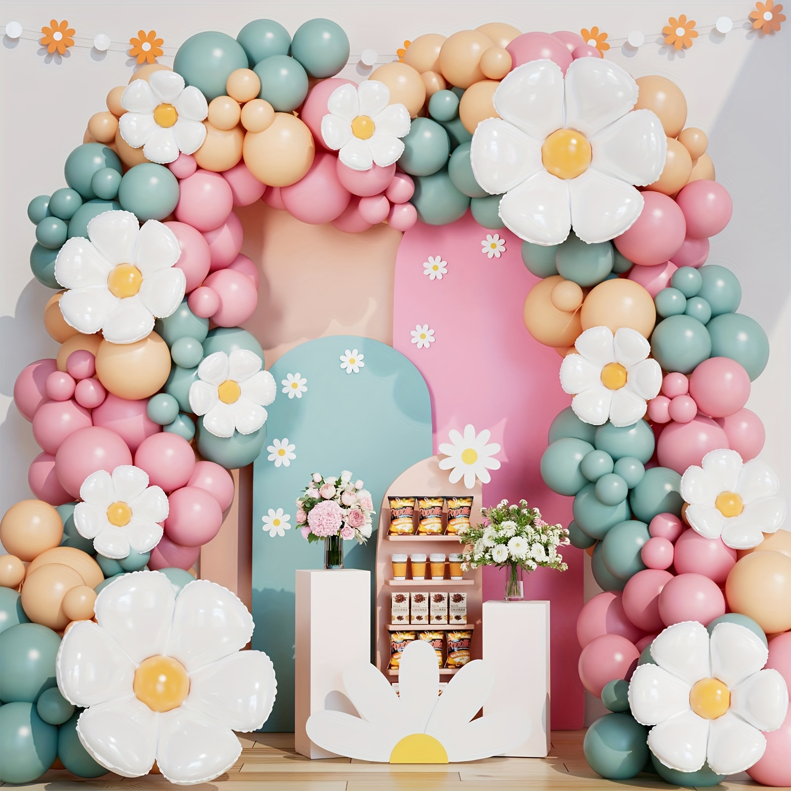 Kit de arco de guirnalda de globos de margaritas con globos azules y morado  pastel, dos temas de flores geniales para cumpleaños, baby shower, boda