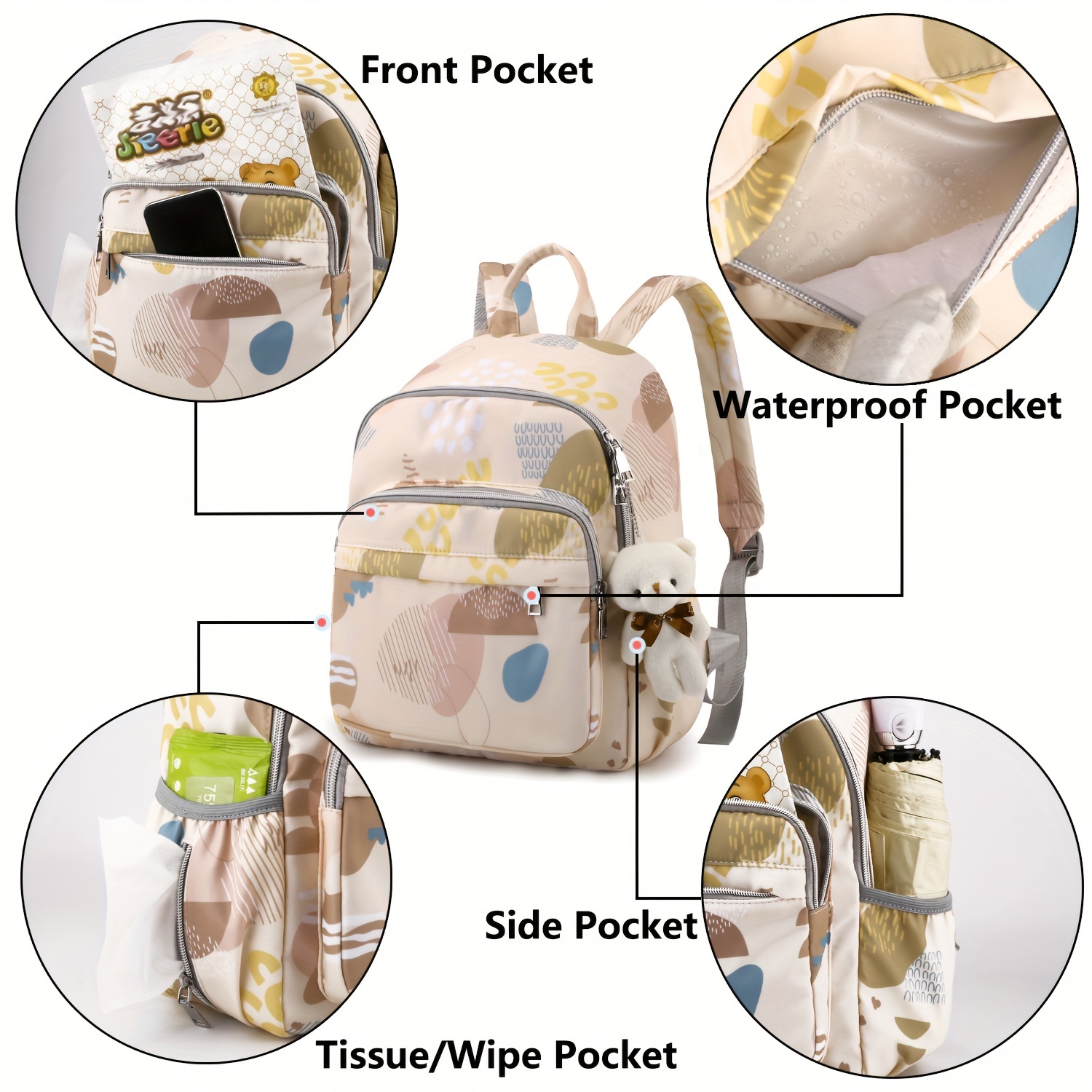 Mochila bebé, bolsa pañales portátil, con bolsillos aislados y