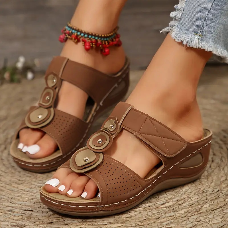 women s wedge slide sandals retro soft sole open toe shoes details 5