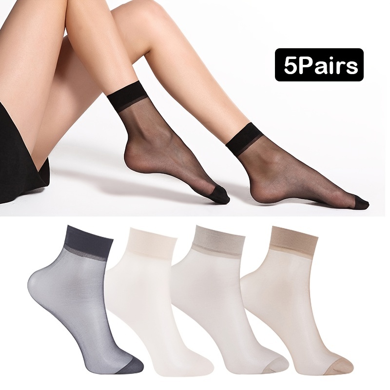 5 Pairs Simple Sheer Socks, Breathable & Lightweight Mid Tube Socks,  Women's Stockings & Hosiery