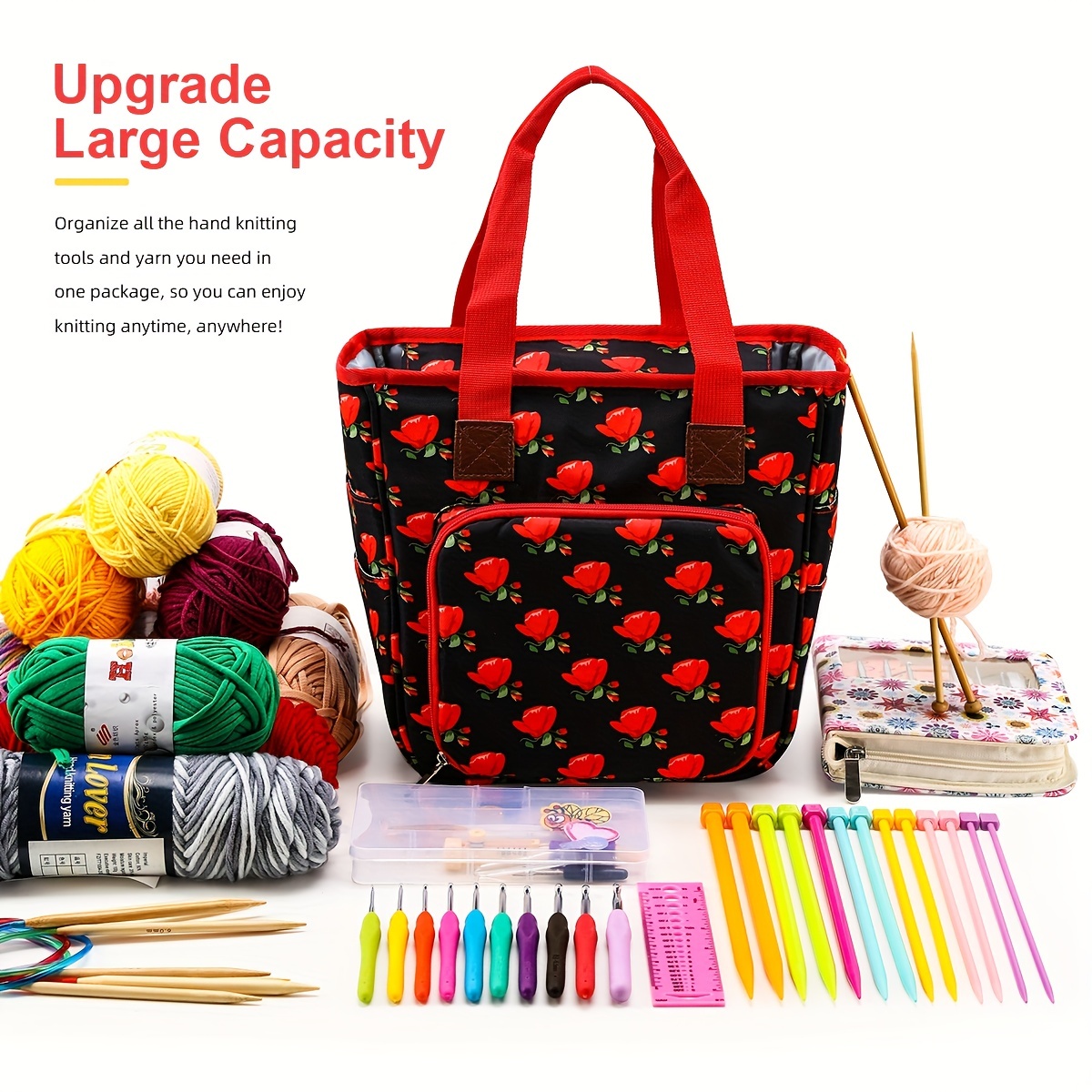 1pc Floral Print Yarn Crochet Hand Storage Bag, Knitting Bag Crochet  Storage Tote Bag Portable Yarn Storage Carrying Bag for Sewing Accessories  Manual