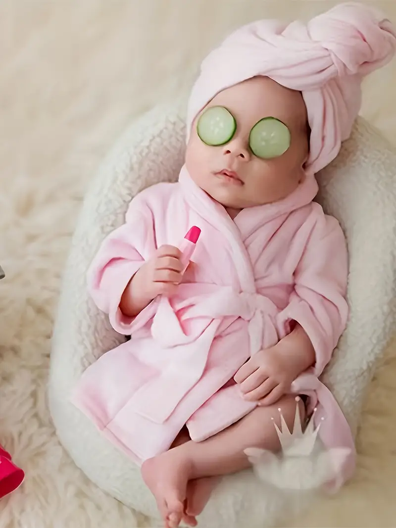 2pcs Nuevo disfraz de foto para recién nacido con capucha de franela y  cinturón, accesorios de fotografía, regalo de baby shower, bata de baño  para