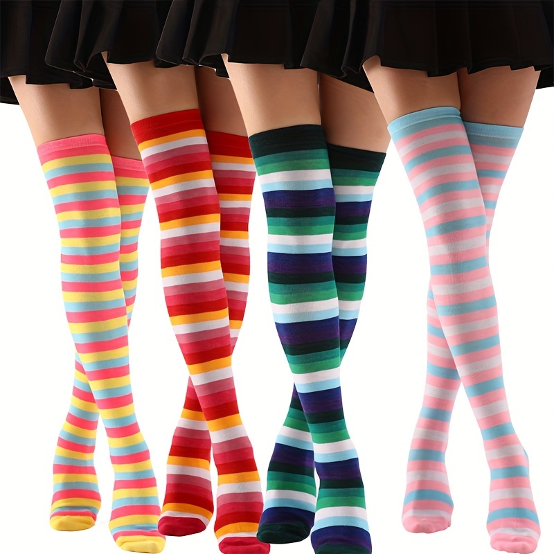 ANECO 6 pares de calcetines por encima de la rodilla hasta la rodilla,  calcetines cálidos para mujer, calcetines altos para uso diario, cosplay,  Color