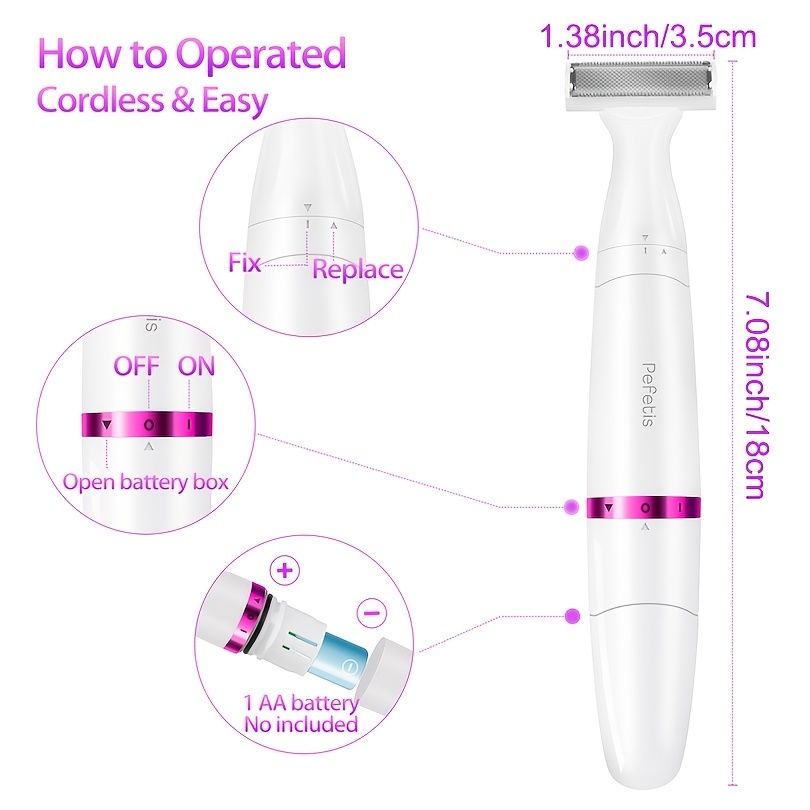 Electric Razor For Women 2 In 1 Womens Shaver For Pubic Hair Wet Dry Lady Hair  Removal Battery Operated Bikini Trimmer For Bikini Line Legs Painless With  Storage Bag - Beauty &