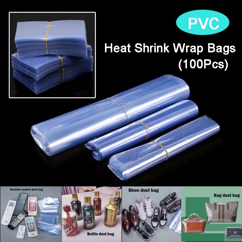 

100pcs Pvc Heat Shrink Wrap Bags, 6-50cm Width Shrinkable Film Transparent Sealing Film Dustproof Hot Shrink Film Bag, Odorless Clear Packaging Homemade Diy Home Projects Presents Soaps