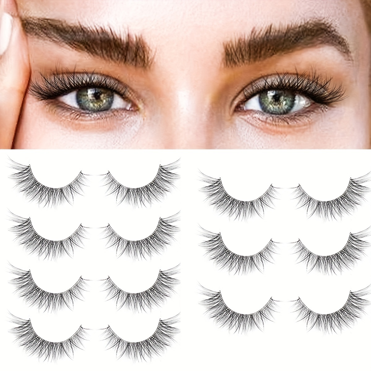 

7 Pairs Shorts False Eyelashes, Natural Look Wispy Lashes, Faux Mink Transparent Stem Crossed Cat Eye Lashes