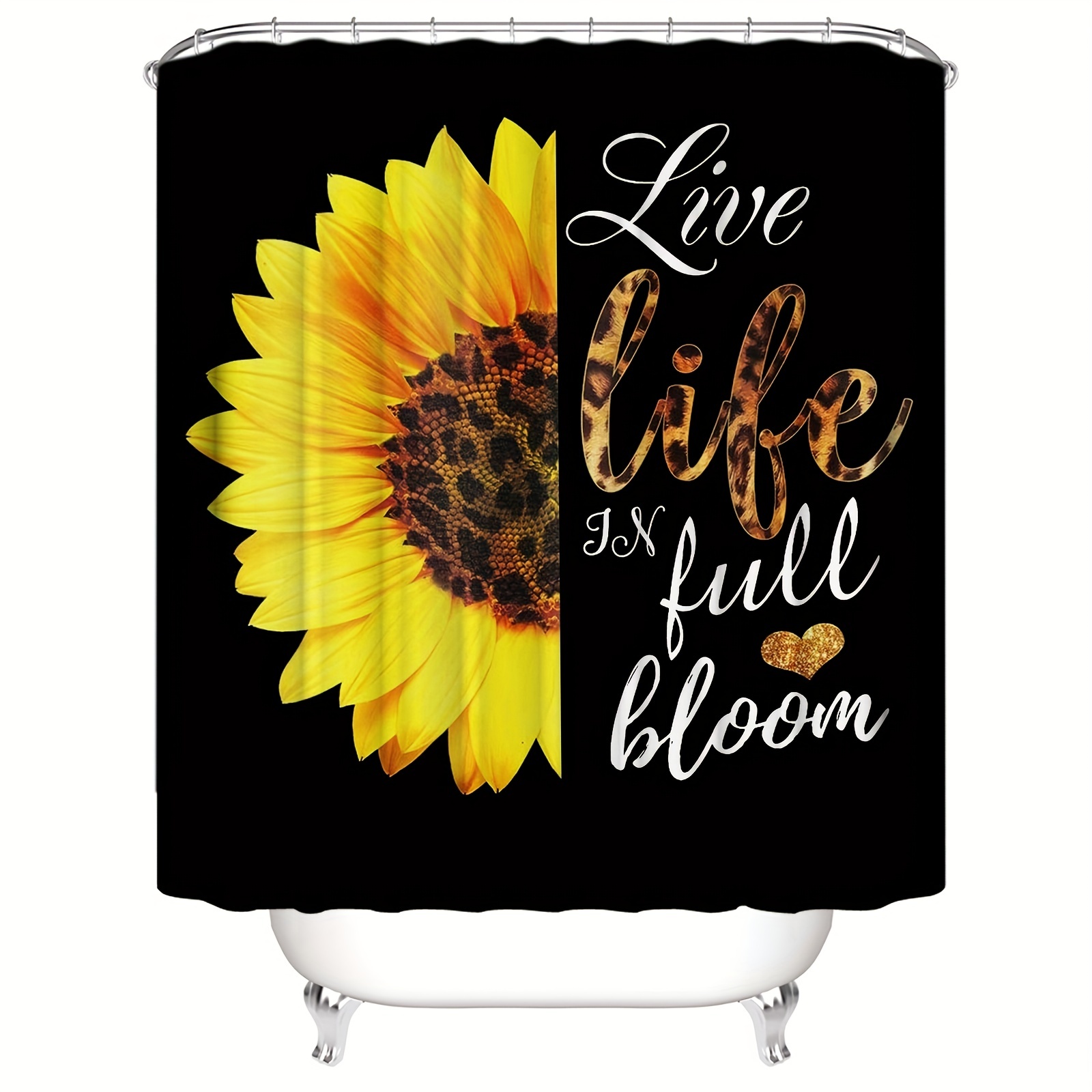 Sunflower Shower Curtain Set Waterproof Fabric Black Shower - Temu