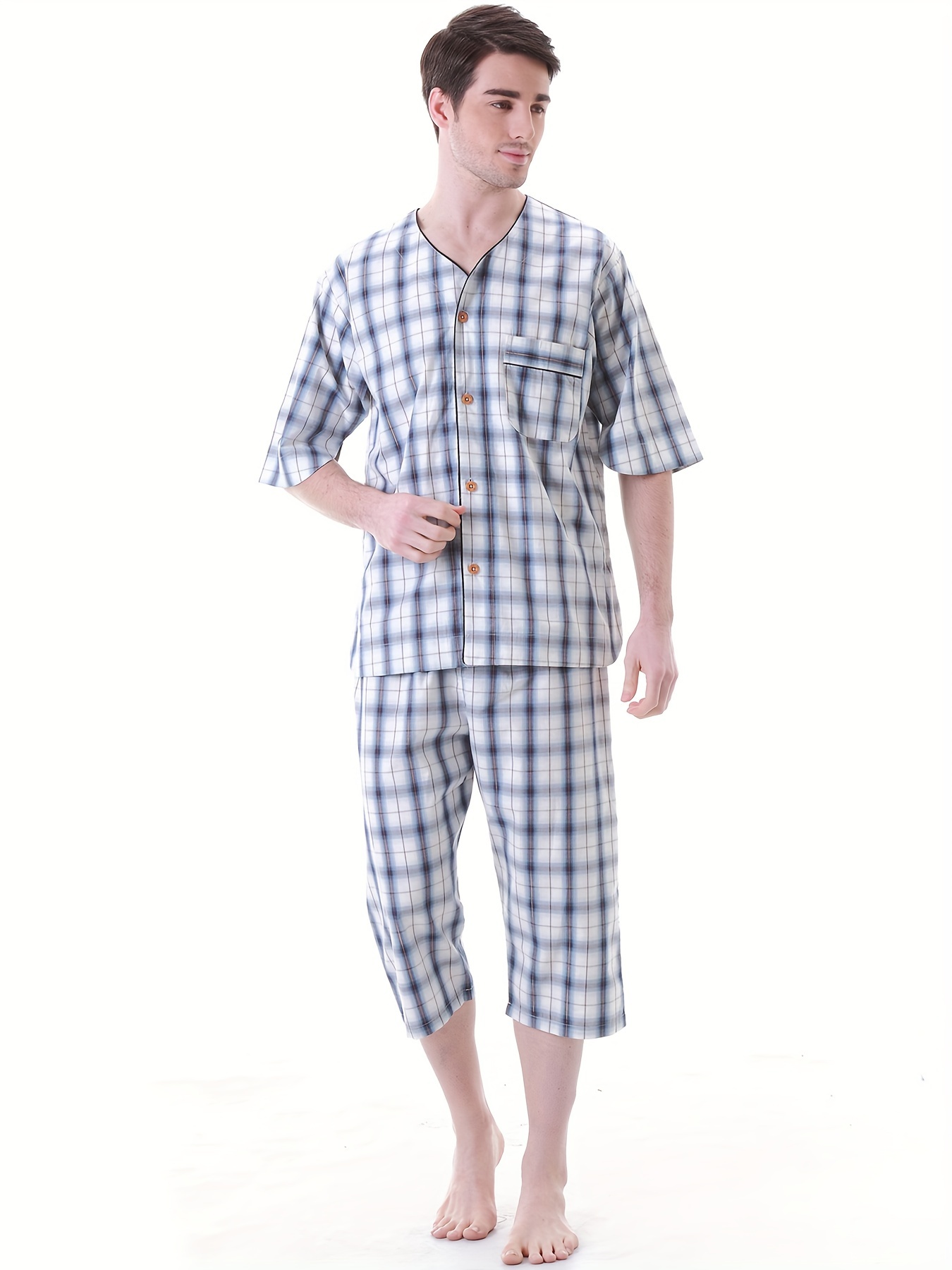 Black And White Plaid Pajamas Men - Temu