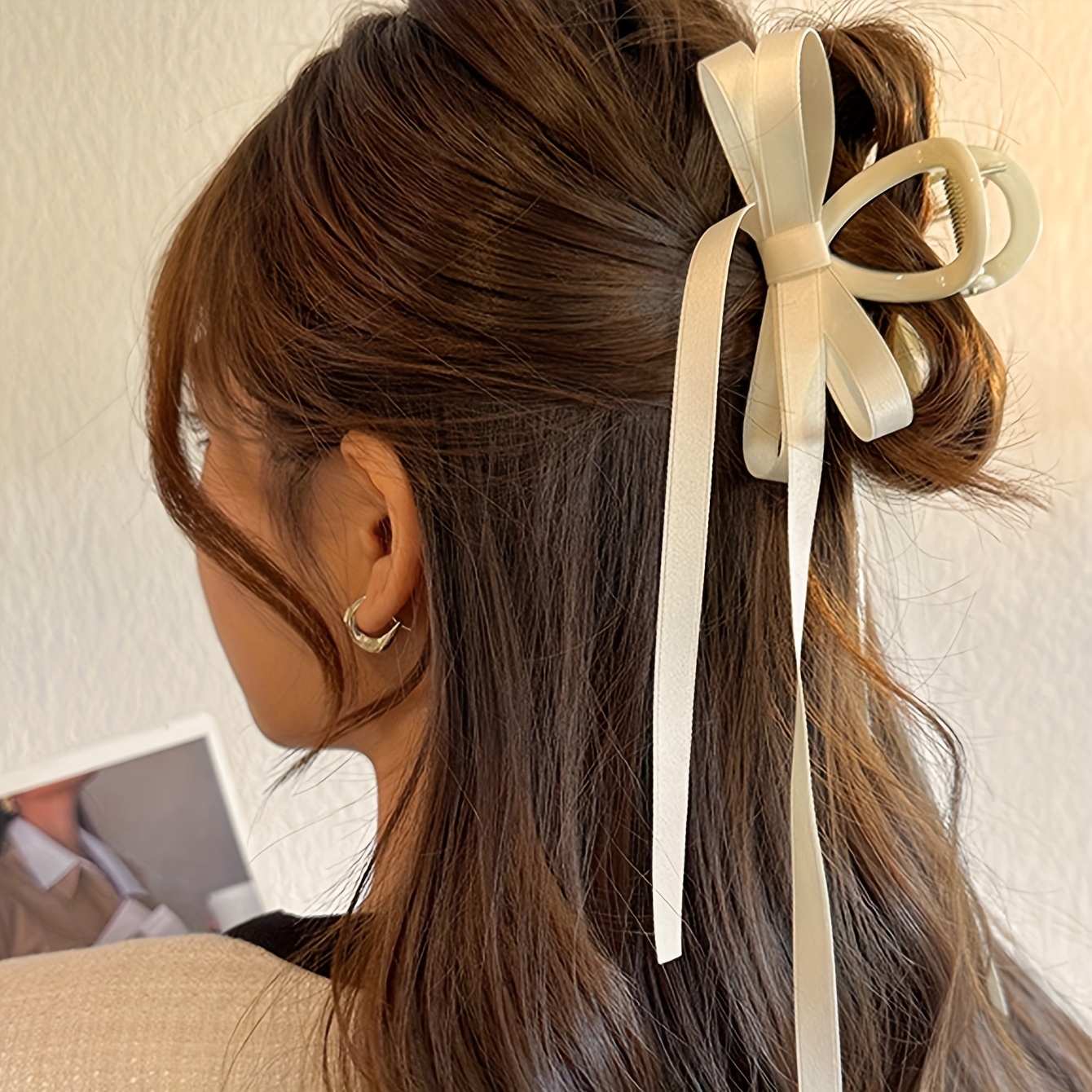 

1pc Elegant Sweet Bow Ribbon Hair Claw Clip, Strong Hold Hair Accessory For Thick, Thin And Other Hair Types