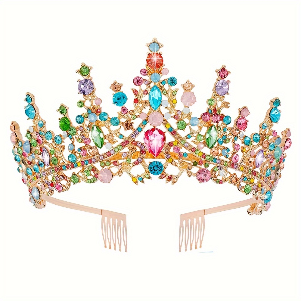 Unique Shiny Crown Design Inlaid Colorful Round Teardrop - Temu