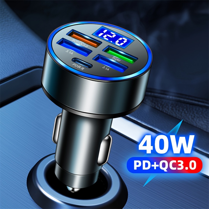 Total 40W 5 Ports Car Charger Fast Charging PD QC3.0 USB C Car Phone  Charger Type C Adapter in Car