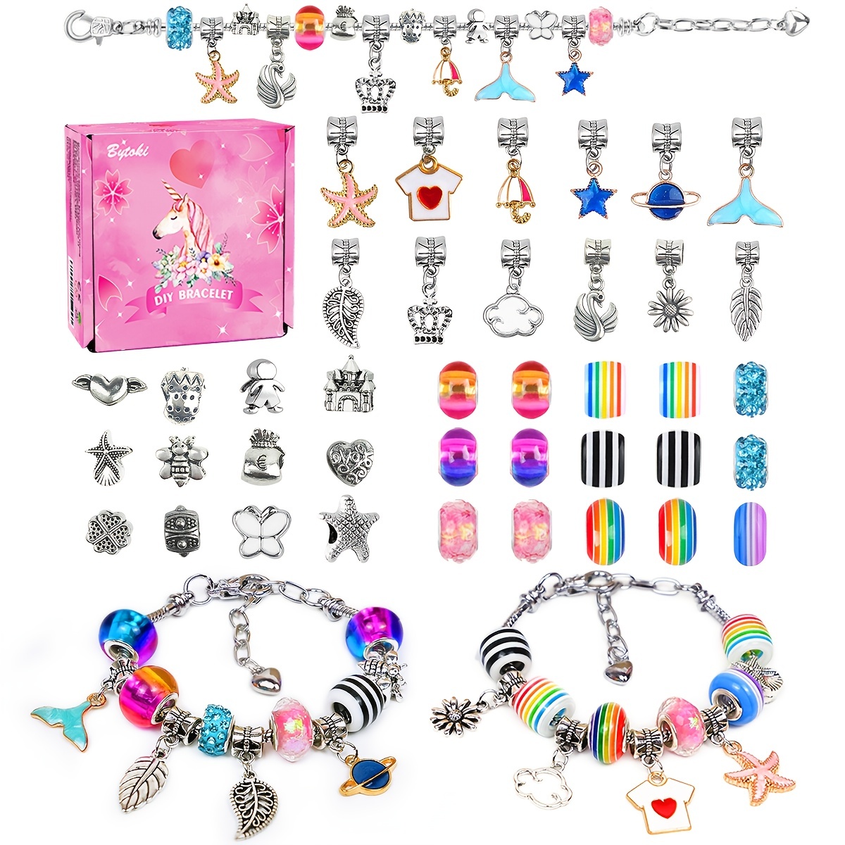 DIY Bracelet Making Kit Jewelry Making Accessories Kit with Beads, Pendant  Charms, Bracelets and Necklace String for Girls