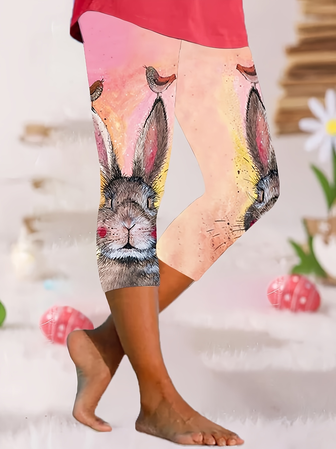 Easter Day Bunny Rabbit Print Tummy Control Gym Leggings for Women High  Waist Lily Gothic Tights Outwear Pant Cute